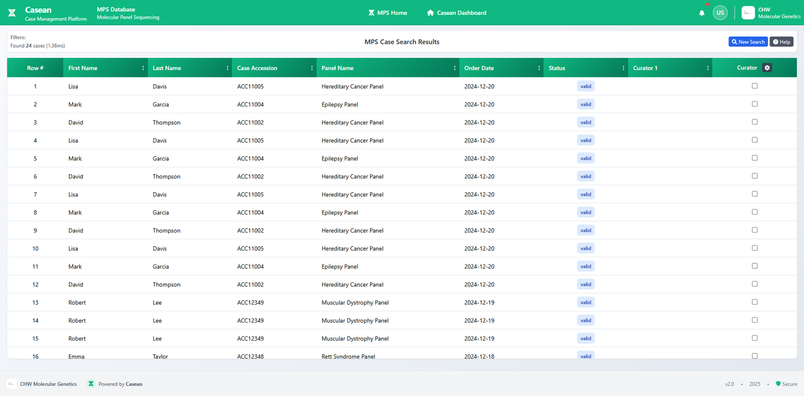 Bulk operations interface showing advanced search with multiple cases and batch actions