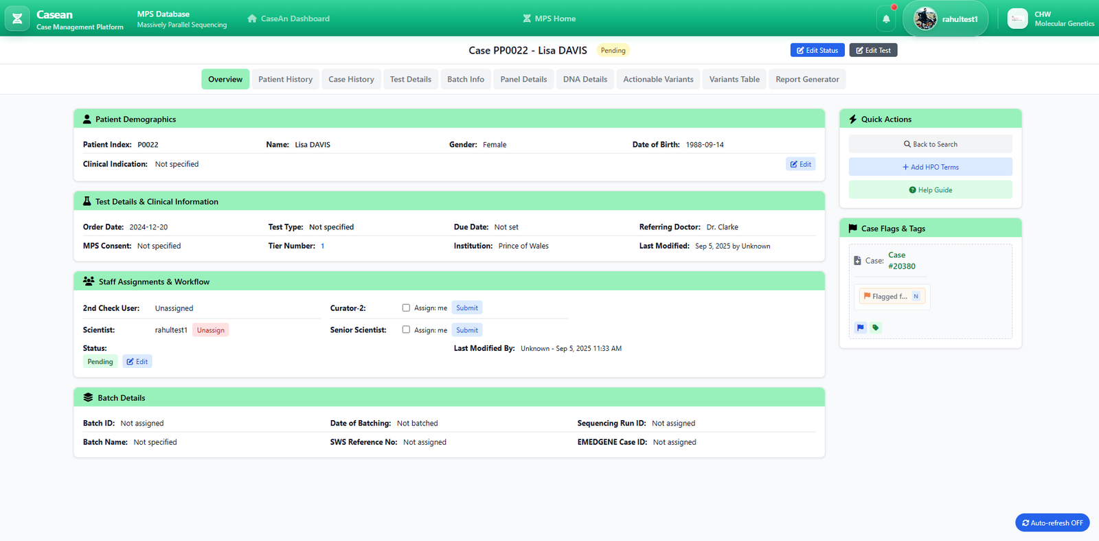 MPS Dashboard showing case tracking, status overview, and activity feed